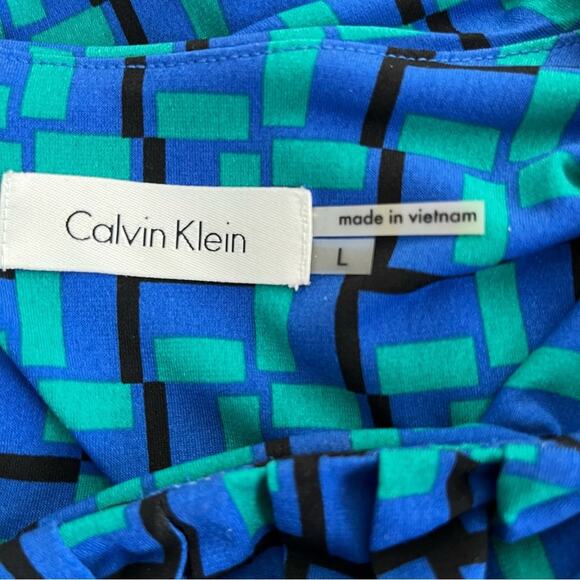 Calvin Klein blue green geometric sleeveless blouse large - Picture 7 of 8